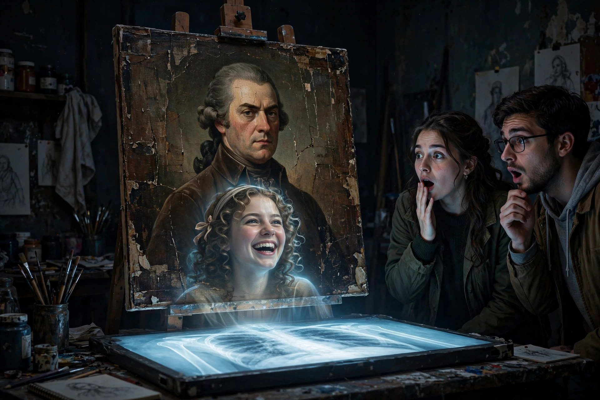 A hidden portrait revealed beneath an old painting