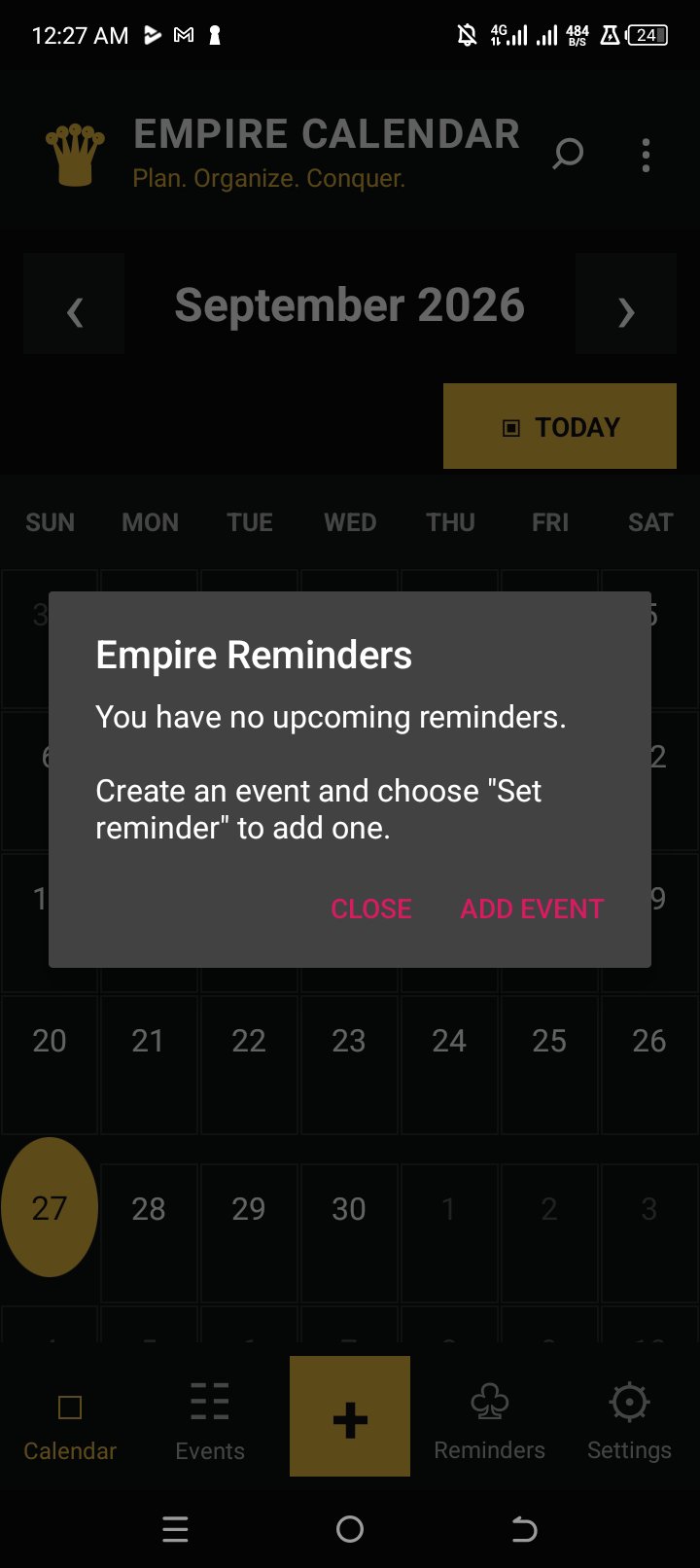 Empire Calendar reminders