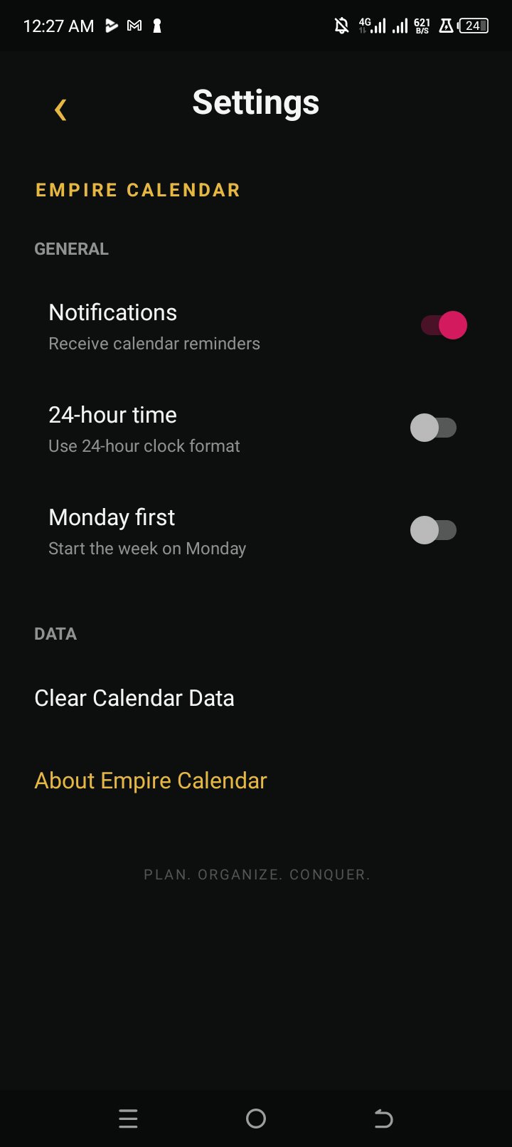 Empire Calendar settings